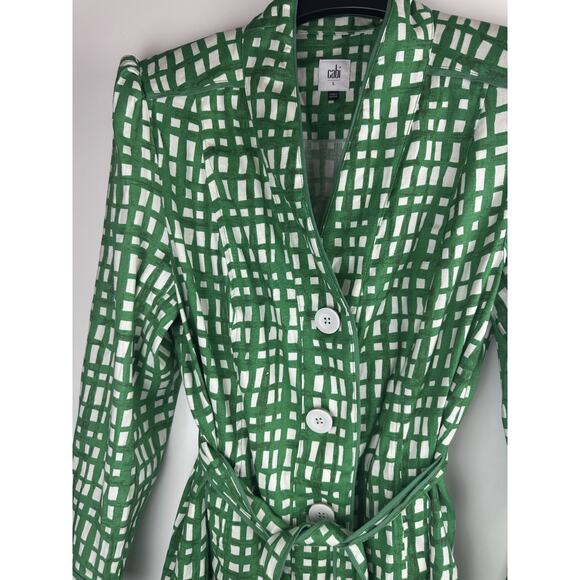 CABI Circuit Jacket Linen Blend Kelly Green & White Belted Size Large Style 6025 - Picture 3 of 16